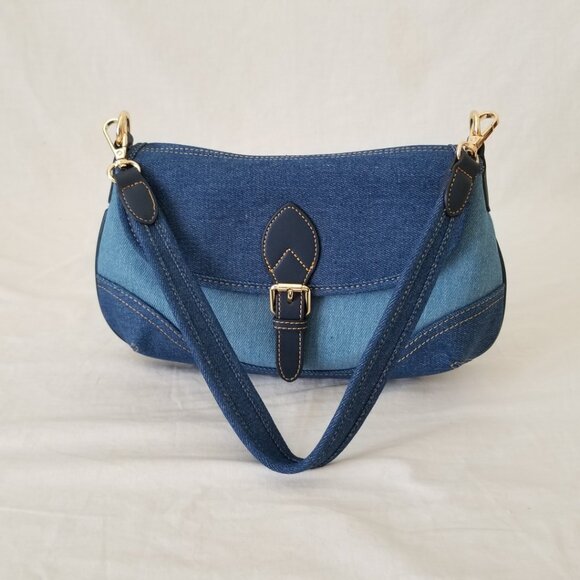 NWOT! Two-tone Blue Denim Shoulder Crossbody Purse with Two Detachable Straps - Picture 12 of 15